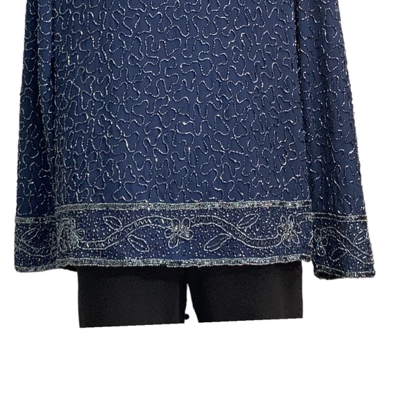 Gorgeous Elegant Blue Long Sleeves Beaded Embellished Jacket Size M/L - Picture 9 of 13